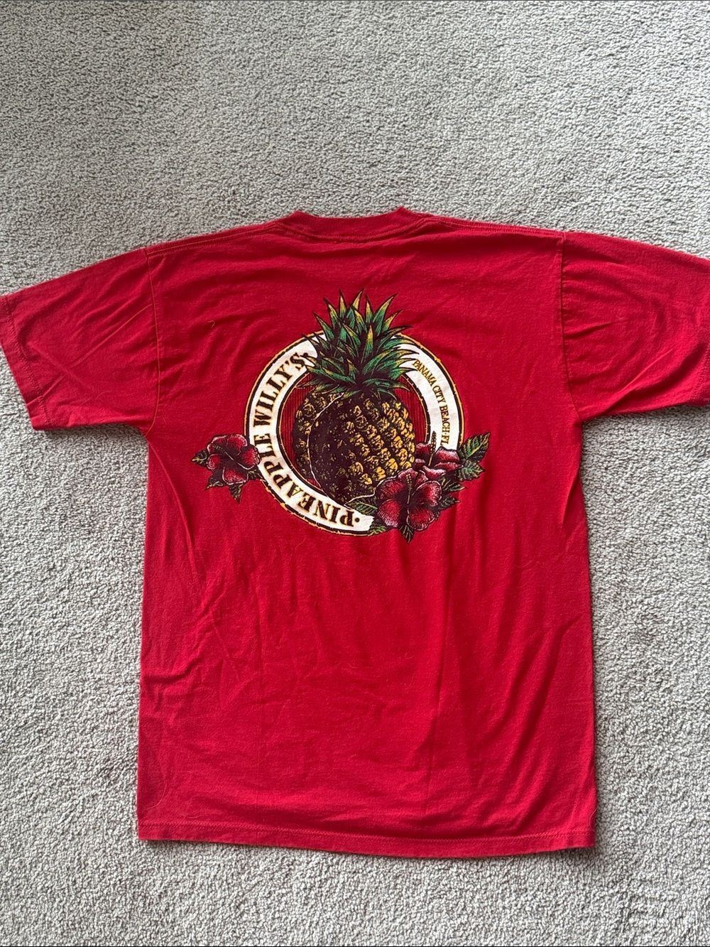 Pineapple Willy's Women’s Red Graphic Tee with Tropical Pineapple!